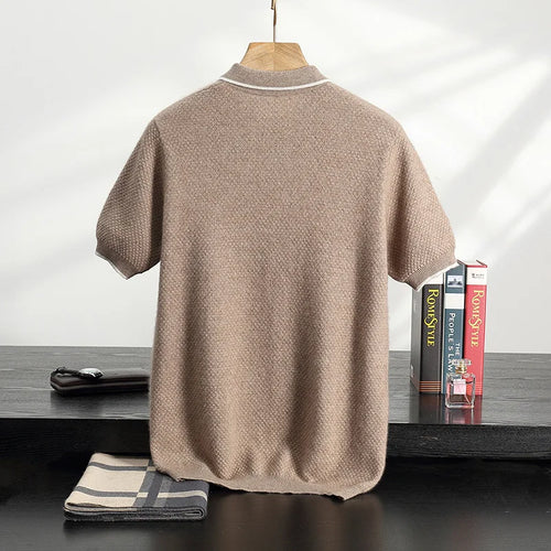 100% chèvre cachemire T-shirt hommes col POLO à manches courtes pull 2025 printemps/automne nouvelle mode tricot affaires débardeurs décontractés